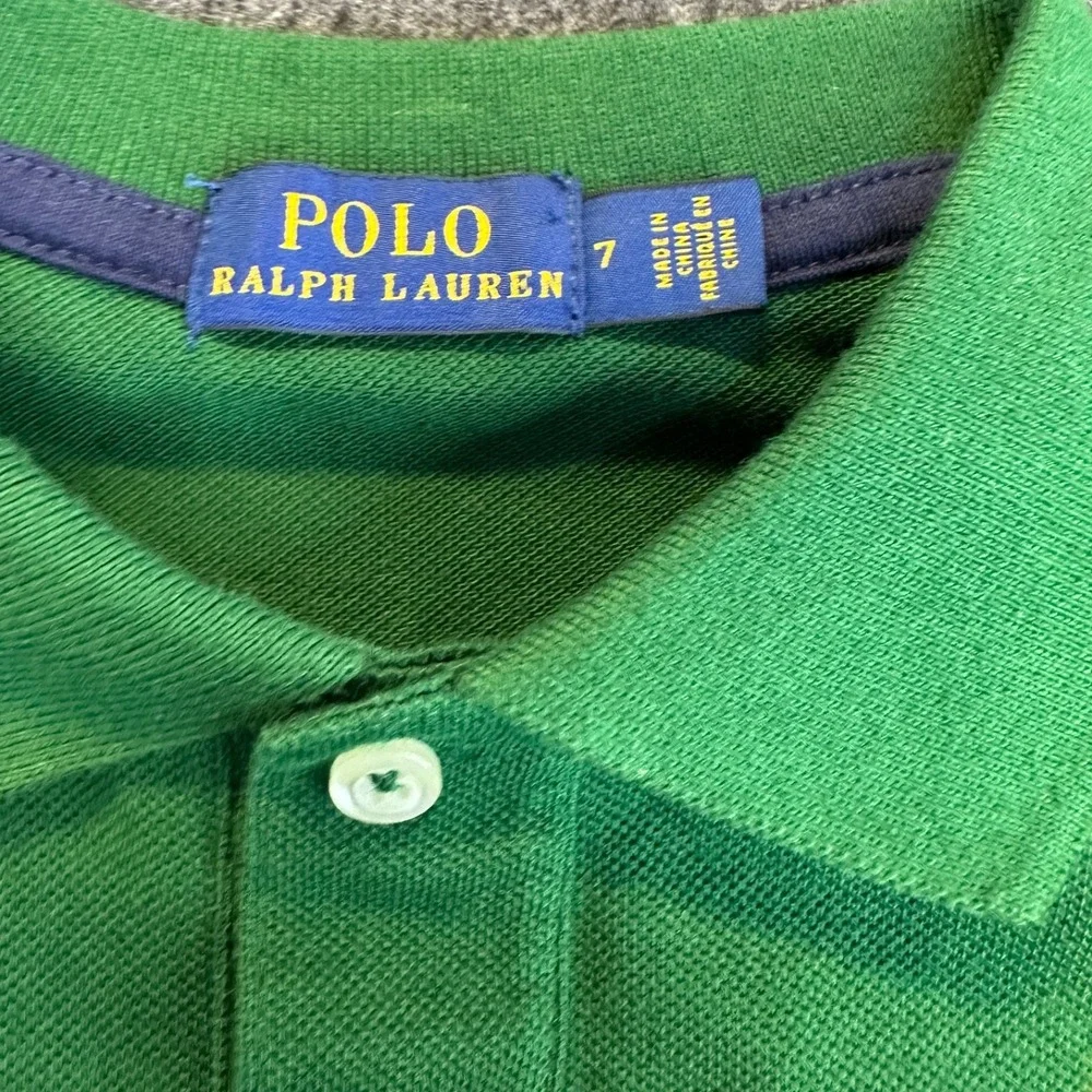 NEW Polo Ralph Lauren Boys Big Pony Cotton Mesh Polo Shirt Green Yellow 3 Size 7 - Picture 6 of 13